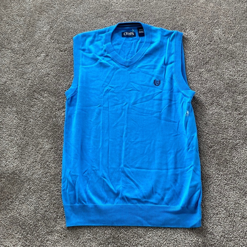 Chaps Blue Sweater Vest V Neck Knit Cotton Classic Preppy SIZE S